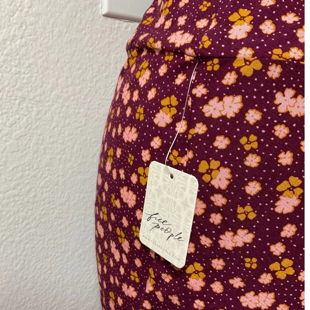 Free People Floral Mini Skirt Plum/Prune Print A-Line Skater Size 6